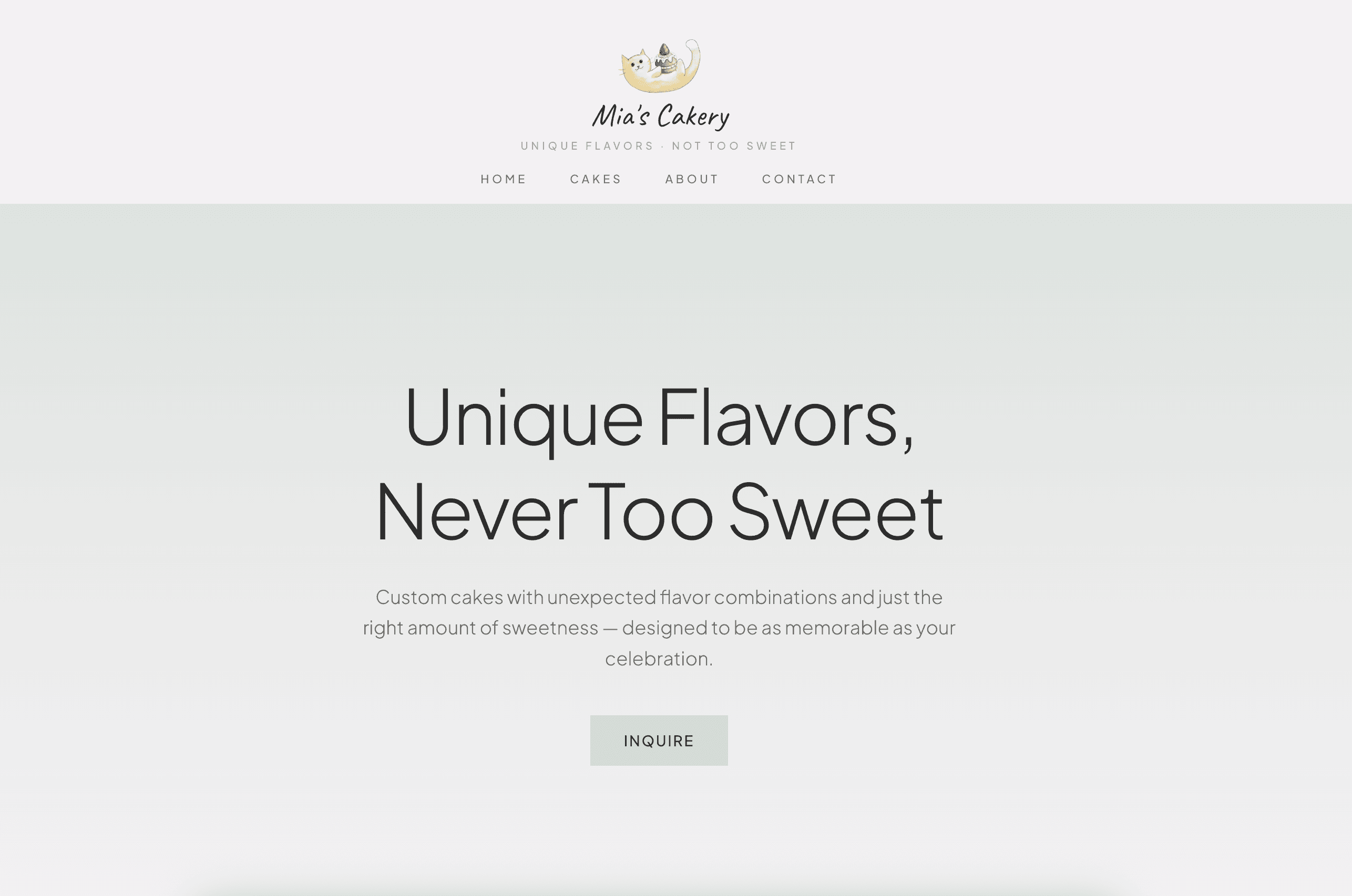 Mia's Cakery website screenshot