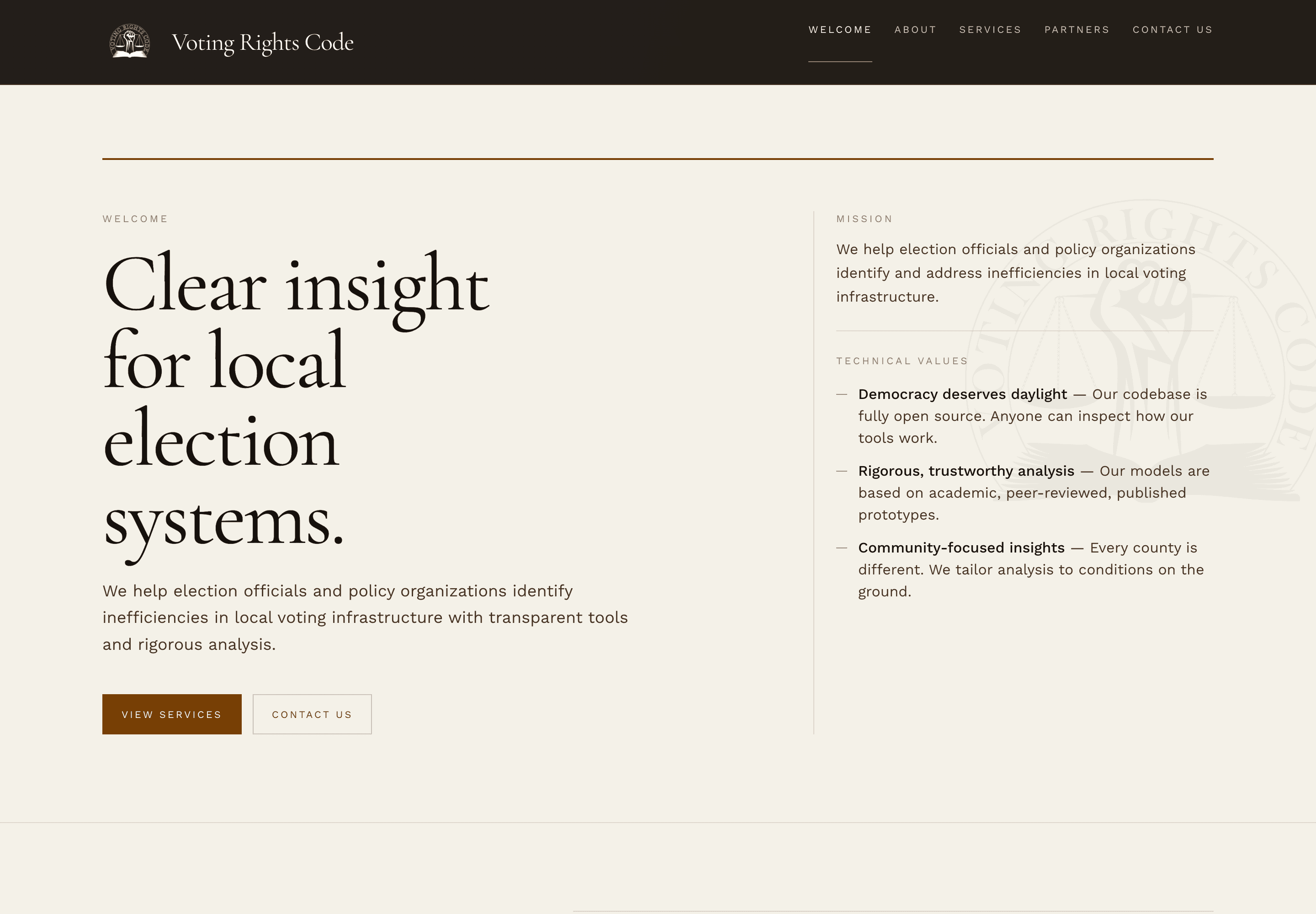 Voting Rights Code desktop website preview